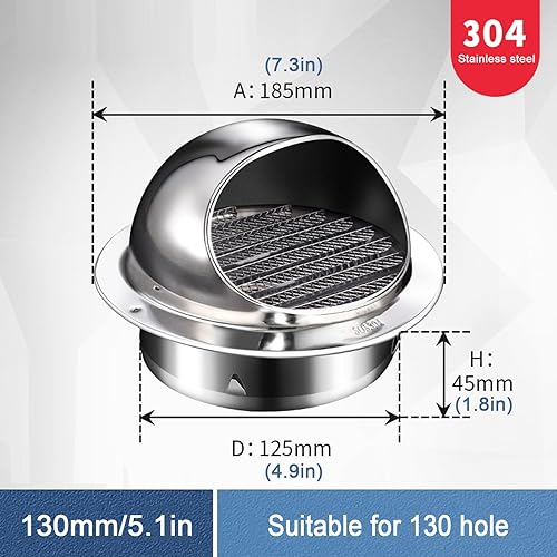 Miniatura 3 de KDDEON 304 Stainless Steel Chimney Cowl Cap,Bathroom Heater Ventilation Exhaust Vent,Round Wall Vent Outlet Cover,Exhaust Pipe Chimney Rain Cap,Flue