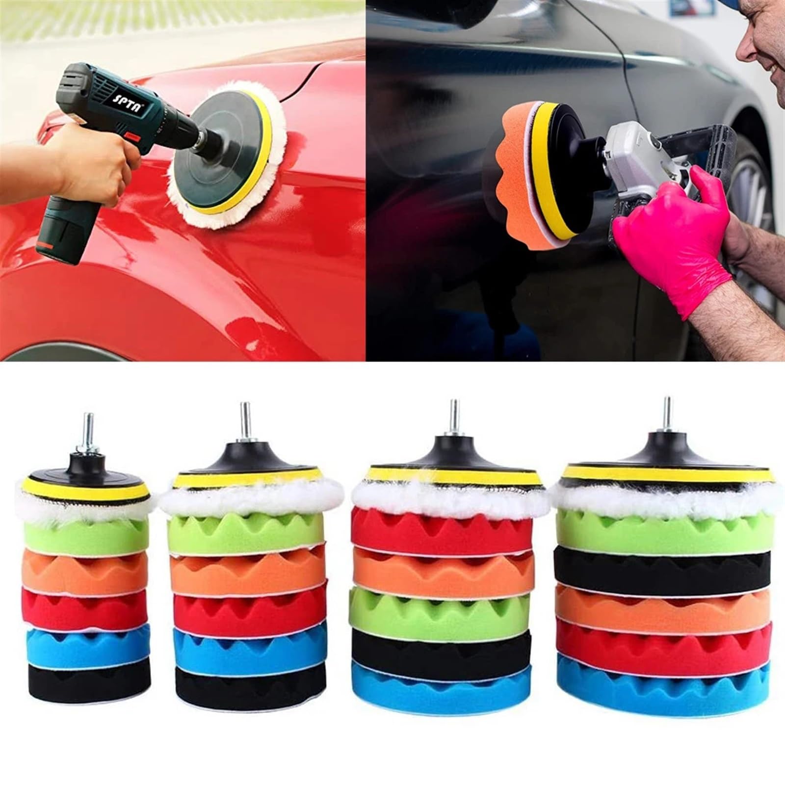 Disco de pulido for coche de 3/7/5 pulgadas, 8 piezas/juego, esponja de cera for pulir autoadhesiva, almohadilla de lana for pulir ruedas, 1 juego(7inch)