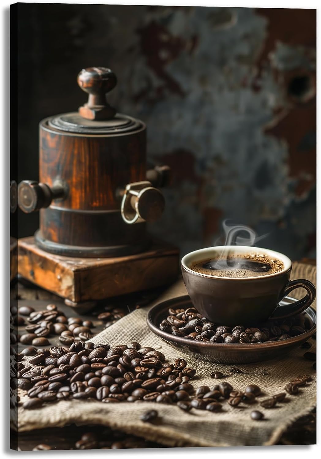 Vintage Canvas Wall Art Machine And Hot Coffee Pictures Print for Bar Kitchen Dining Room Wall Decor(Artwork-1,12"x18")