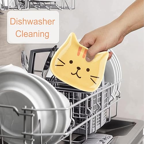 Miniatura 4 de BigNoseDeer Kitchen Decor - Juego de 4 cucharas de gato para estufa, soporte de cuchara de cerámica, bonito soporte para cucharas para encimera de