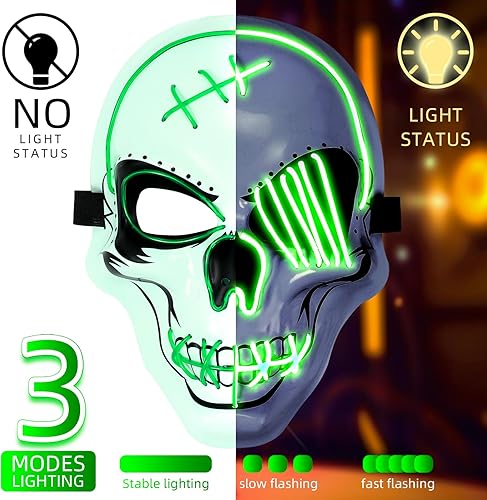 Miniatura 10 de OceanWings Halloween LED Mask with Gloves Light up Costumes Scary Mask for Party Supplies Favor