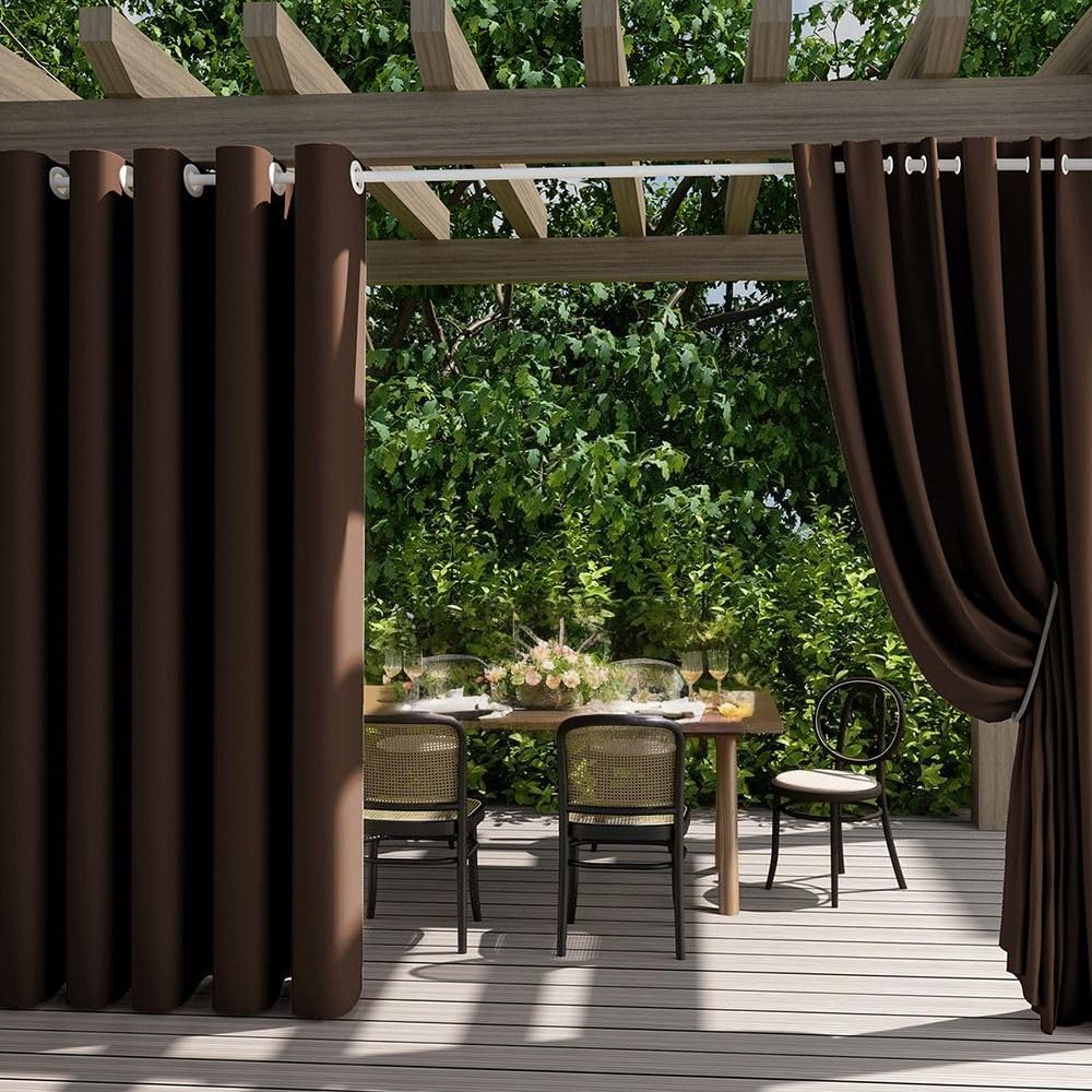 Set of 2 Panels Waterproof Outdoor Curtains Sun Blocking Grommet Curtains for Patio,Bedroom, Porch, Living Room, Pergola,Gazebo,Sliding Door 27"x47" Inch Brown