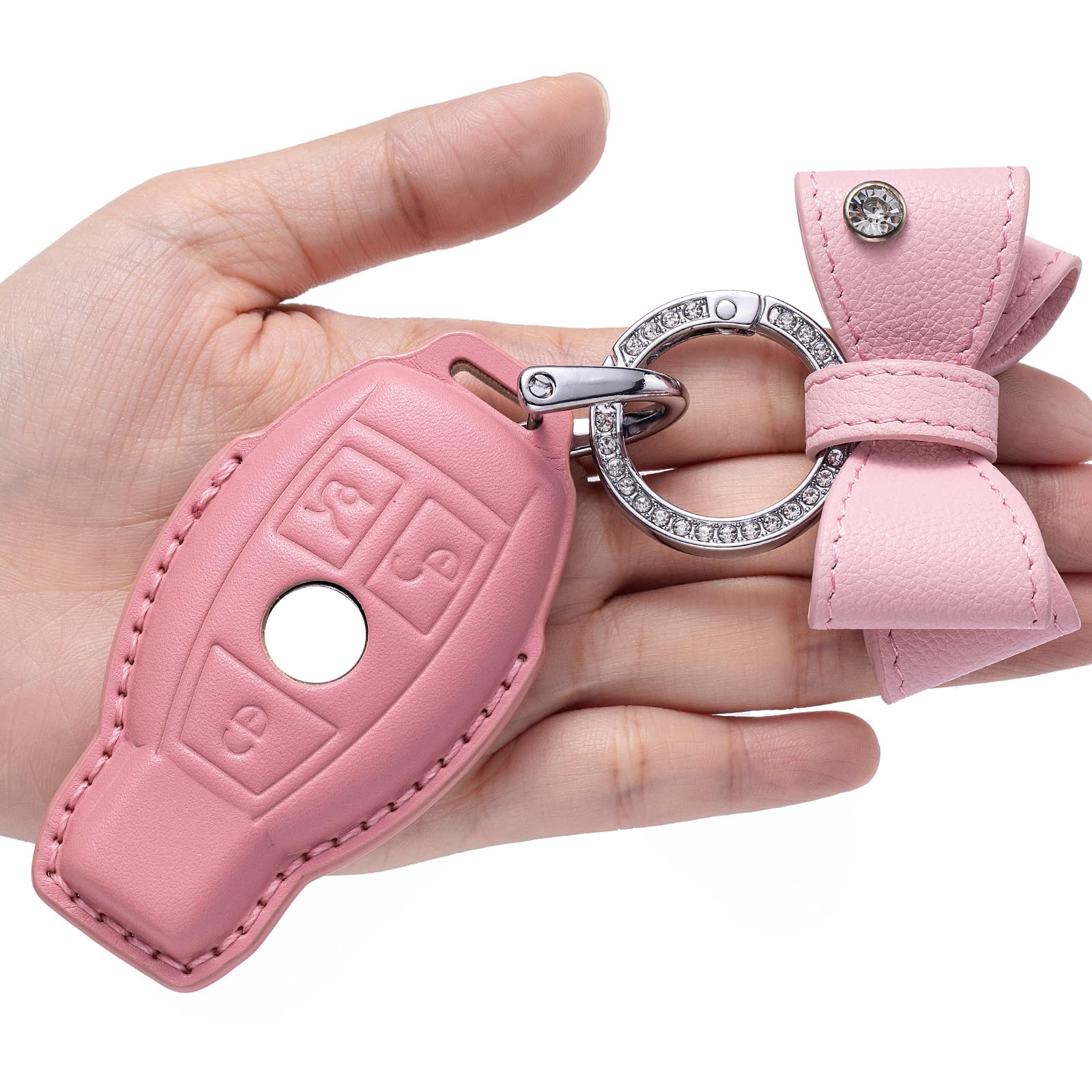 CUIBUKUG for Mercedes Benz key fob cover Genuine Leather with keychain,Compatible with Benz C E S M CLS CLK G Class Smart Key Holder