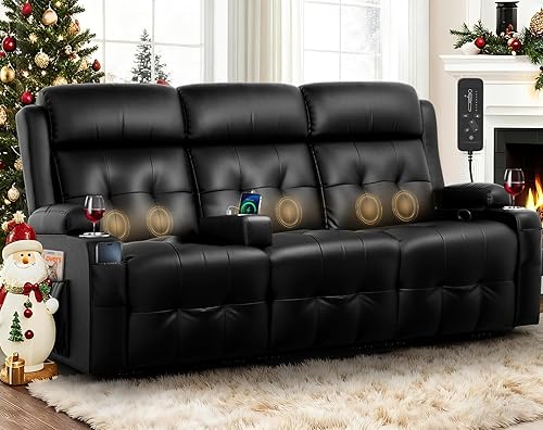 Miniatura 15 de Sofá reclinable, sofá reclinable con masaje de 3 plazas con respaldo abatible, capacidad de peso pesado, sofá cama para RV, sofá reclinable