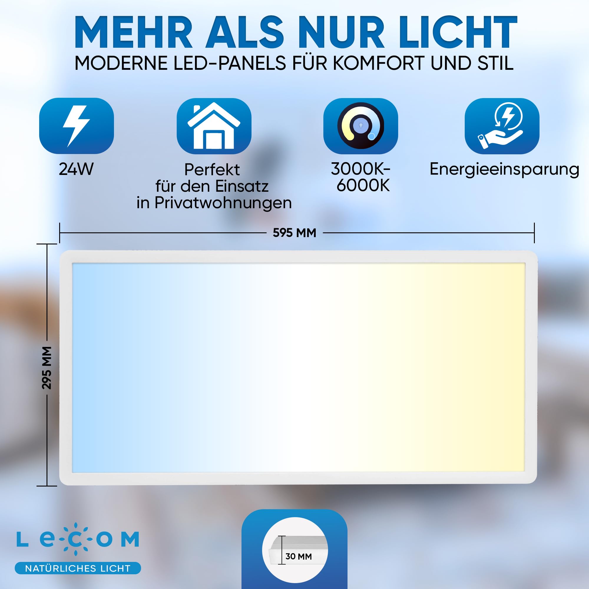 LECOM Lámpara de techo LED 60 x 30 CCT 3000 – 6000 K, interruptor DIP, 24 W