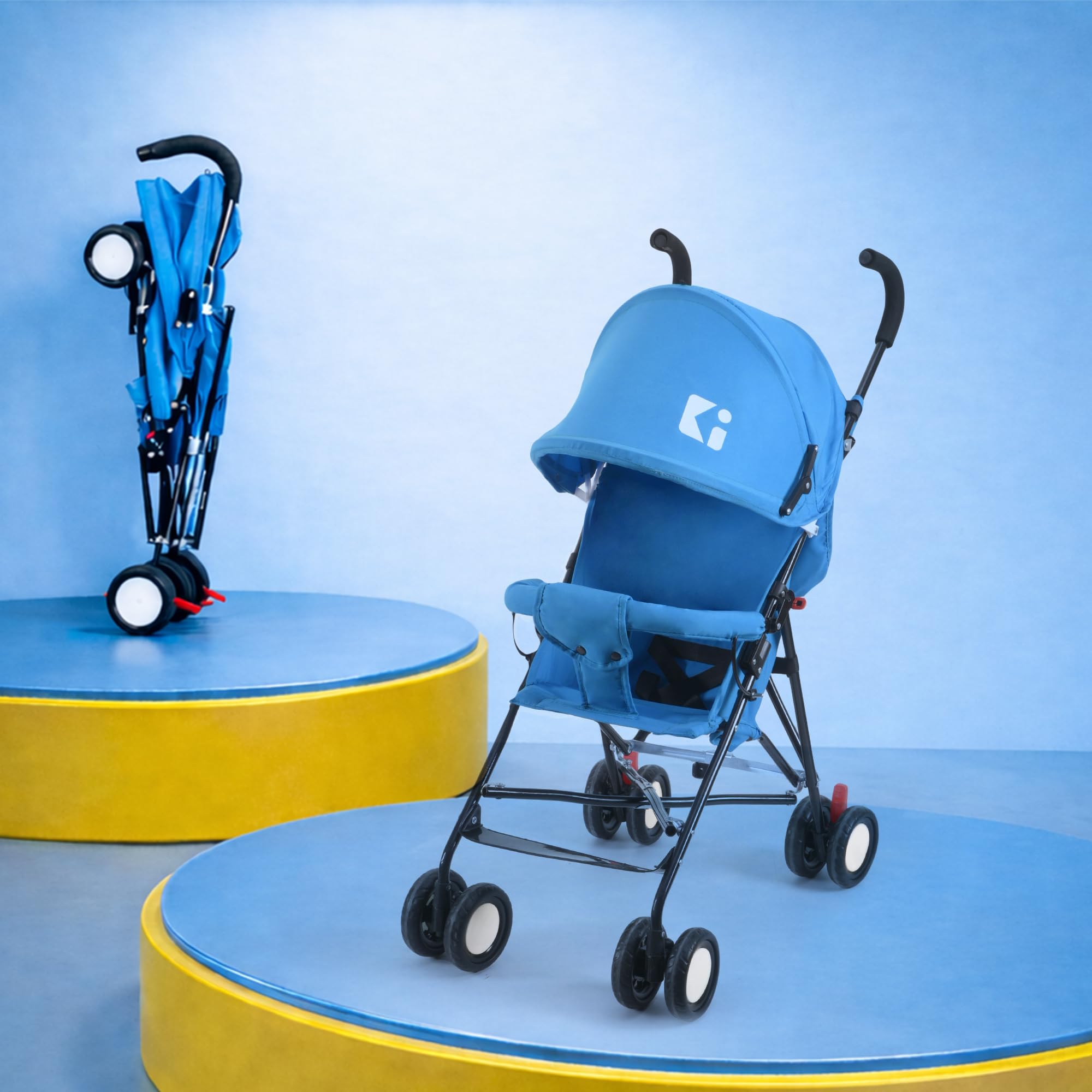 Kuber Industries Baby Stroller Handy Pram with Reversible Handle & Adjustable Canopy | Compact Foldable Pushchair for 1.5 to 2 Year Toddler | Blue-image-23
