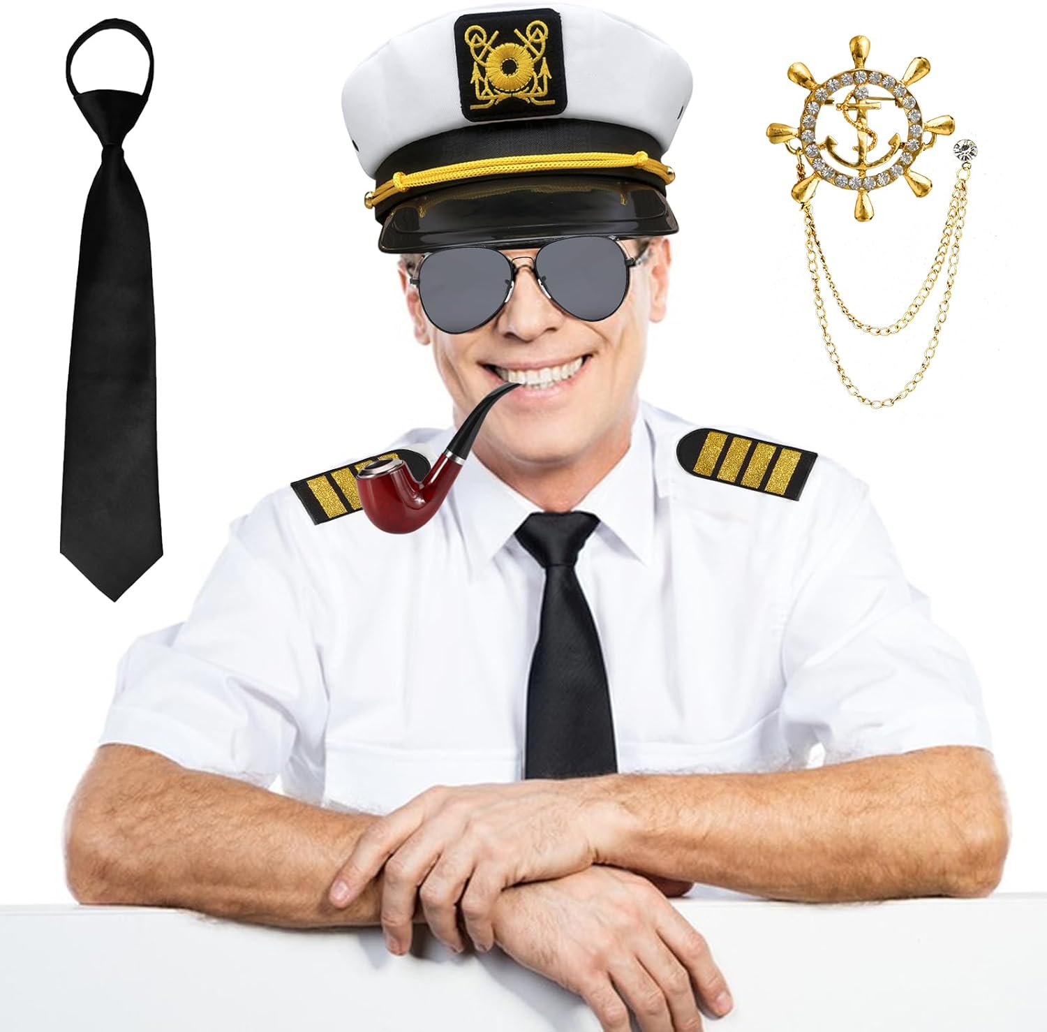 Men's Sailor Captain Short-Sleeved Yacht Party Costume, Adult Yacht Accessories Set with Captain Hat Suitable - Image 5