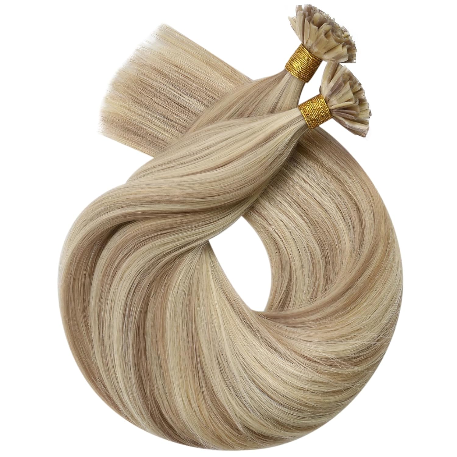 Moresoo U Tip Hair Extensions Human Hair Highlight Dark Blonde with Light Blonde 14 Inch 50G 50 strands