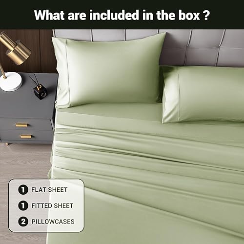 Miniatura 8 de Shilucheng Juego de sábanas de 4 piezas tamaño King, sábanas refrescantes, mezcla de rayón derivado de bambú, bolsillo profundo de hasta 16