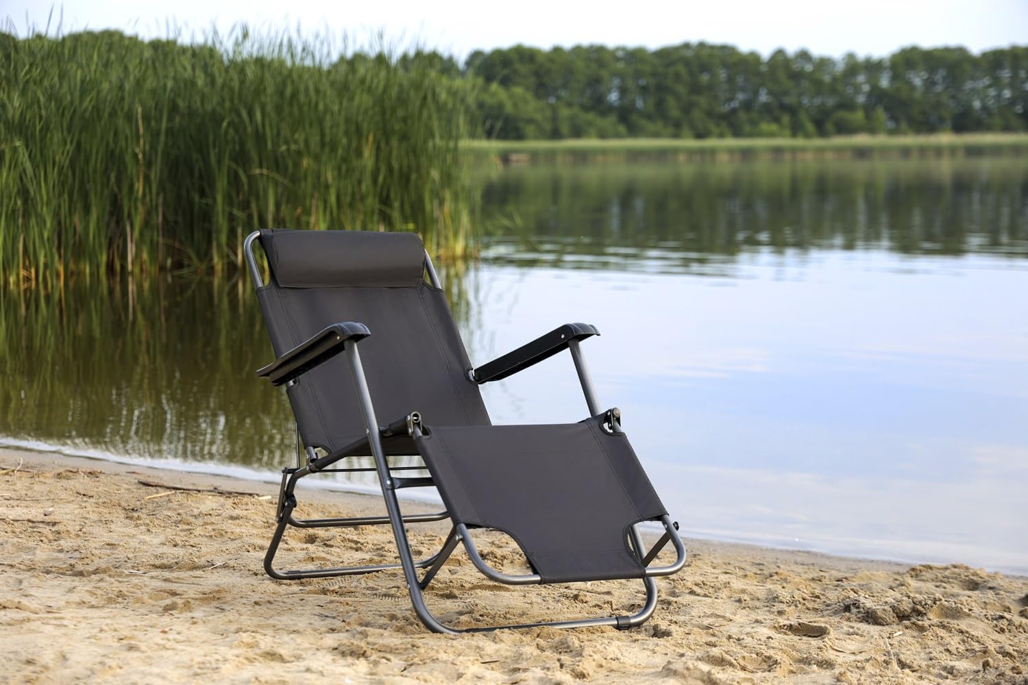 Relaxsessel Gartenstuhl Hochlehner Klappbar inkl Kopfkissen schwarz 155x61x80cm