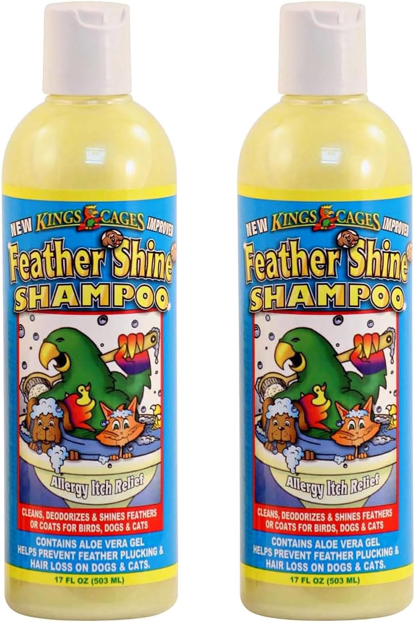 King's Cages Feather Shine Pet Shampoo 17oz with Aloe Vera Gel for Birds Dogs Cats Cleans Feathers Fur and Skin Reduces Itching Irritation (Pack of 2)
