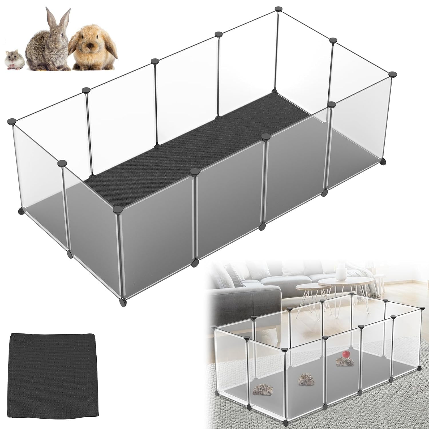 UISEBRT Recinzione libera con base e tappetino impermeabile confortevole, set da 12 pezzi, box modulare, 143 x 73 x 46 cm, per piccoli animali e cuccioli, box per cani, gabbia per conigli, recinto per