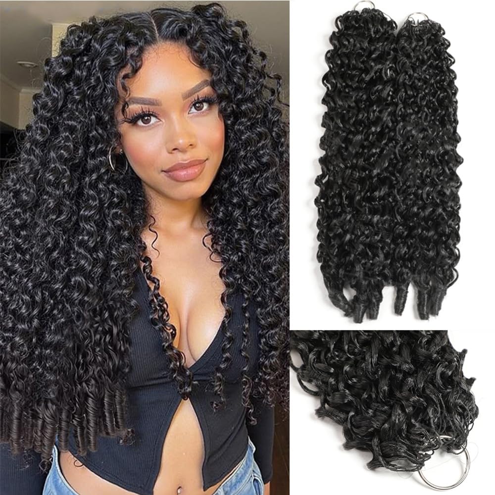 Feather Crochet Hair for Black Women Burmese Curly Synthetic Crochet Bundles 16 Inch 100g 60stands Pre-Separated Wet and Wavy Invisible Miracle Knots Hair Natural Black（60stands)