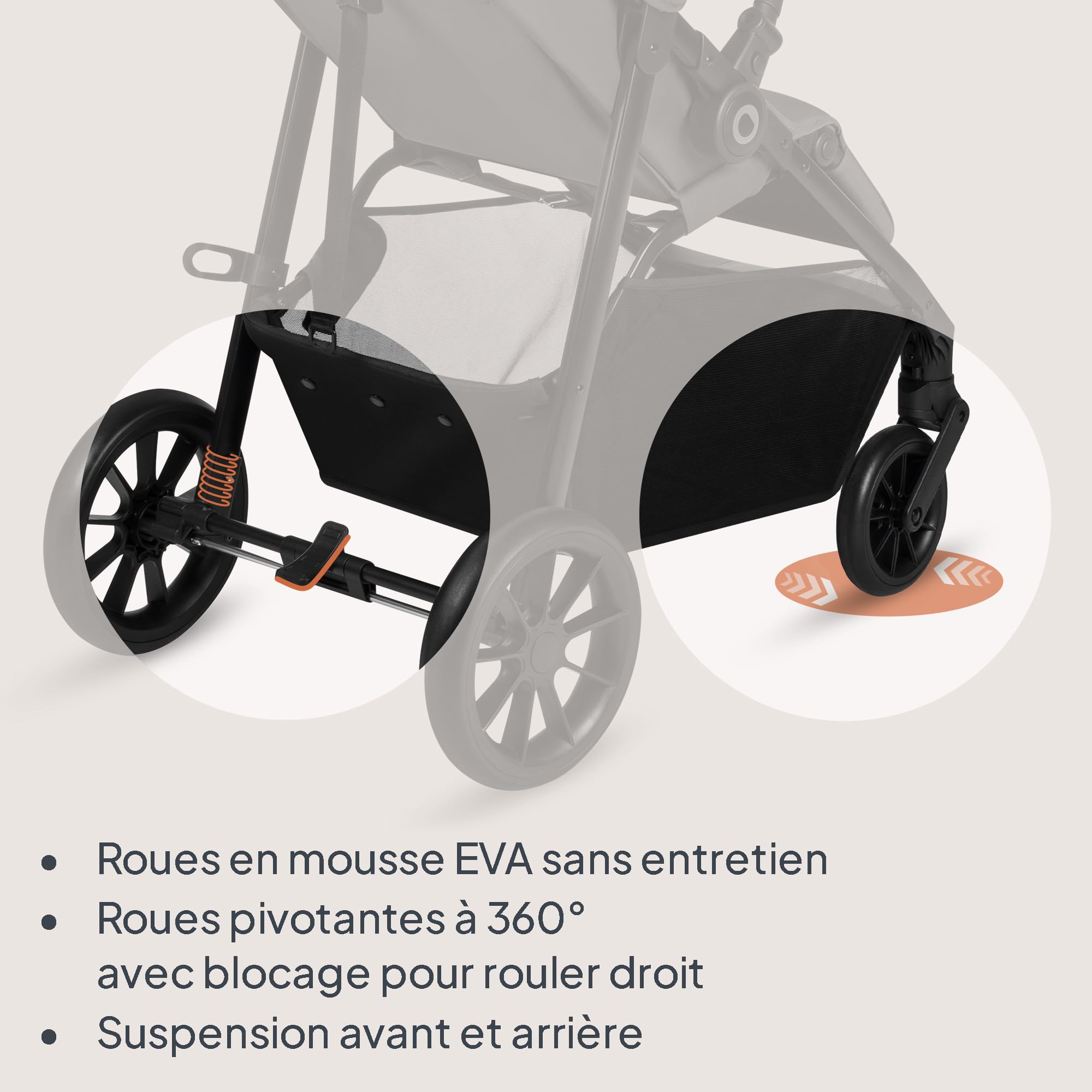 LIONELO Poussette Emerald jusqu'à 22 kg de 6 m à 4 ans Roues Pivotantes EVA 360° Pliable Avec Une Main, Dossier Réglable, Canopy Imperméable UPF50+, Grand Panier (Grey)