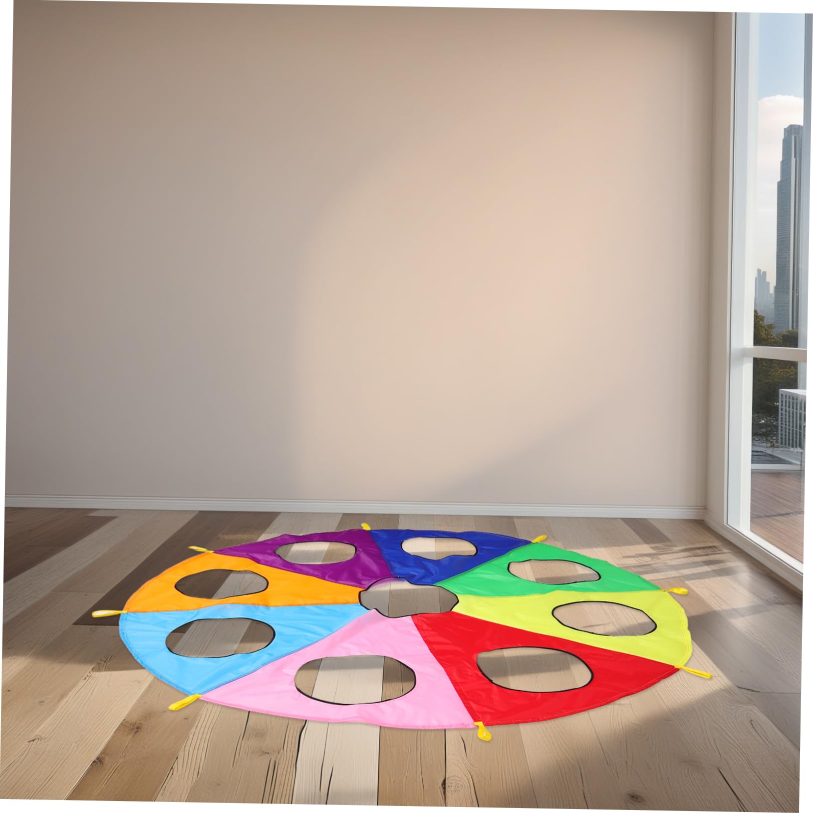 TOYANDONA Paracaídas Arcoíris con 9 Hoyos, Juego Cooperativo, Material Seguro Plegable para Niños Jardín de Infantes Actividades al Aire Libre