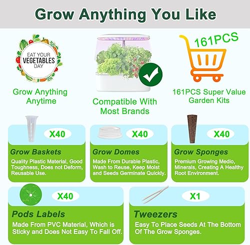 Miniatura 6 de Kit de cápsulas hidropónicas de 161 piezas para aerogarden y sistema de cultivo de todas las marcas, kit de cultivo de cualquier cosa con 40