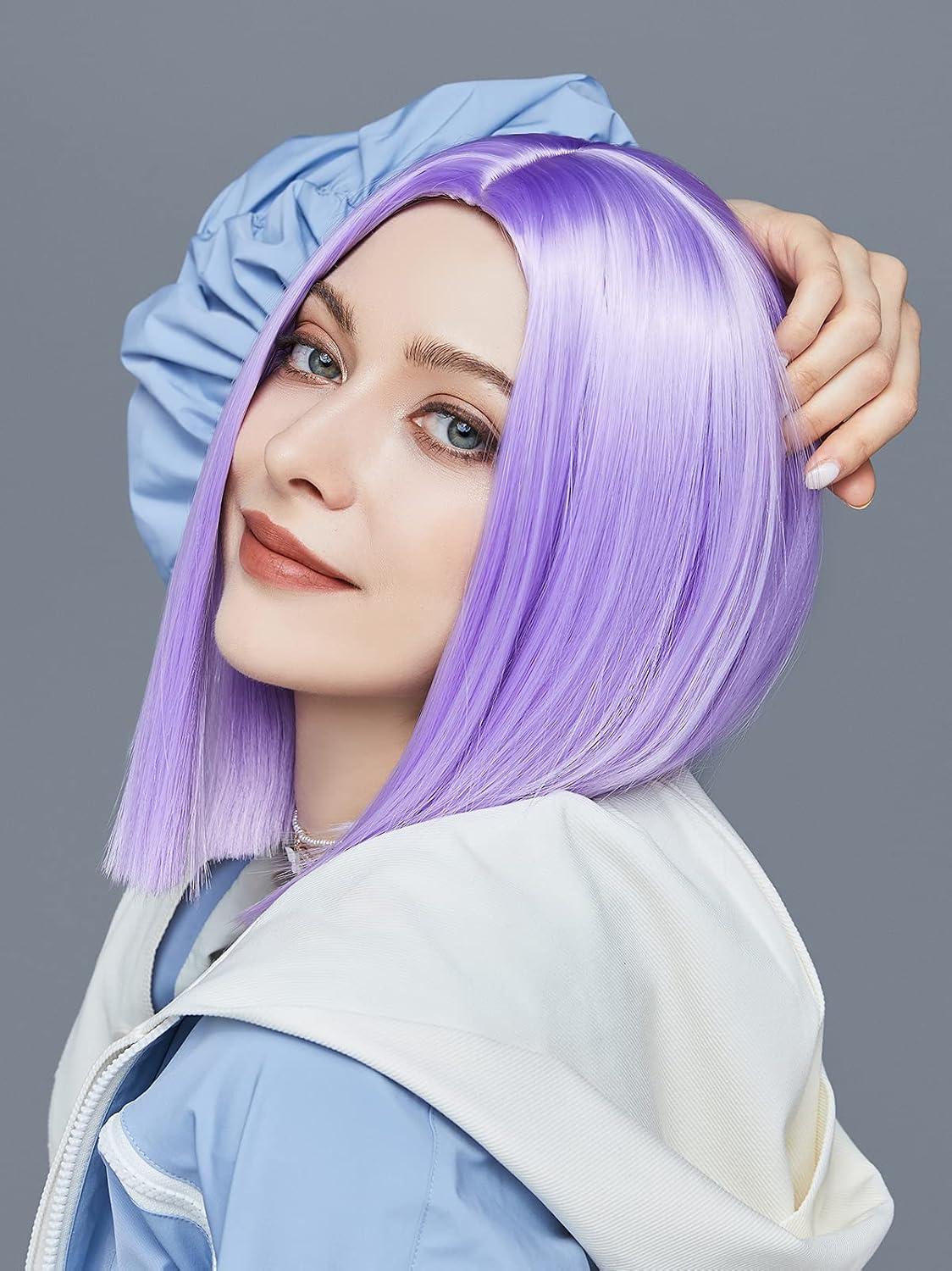 Purple Wig Straight Bob Hair 12 Inch Synthetic Lavender Wigs for Women Colorful Cosplay High Temperature Heat Resistant Wig