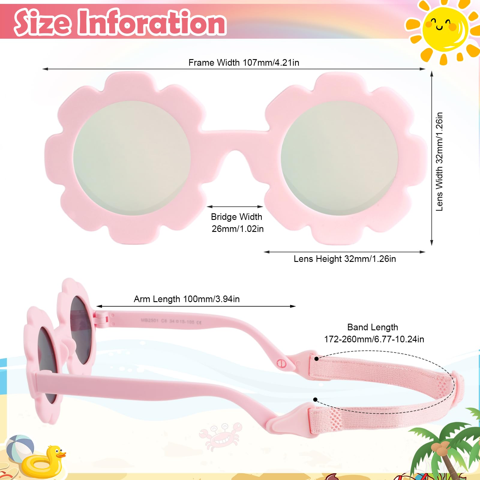 Hifot Occhiali da sole Polarizzati Baby, Occhiali da Sole Con Regolabili cinghia UV400 protezione UV Ponte nasale in Silicone Morbido per neonati da 0 mesi a 2 anni