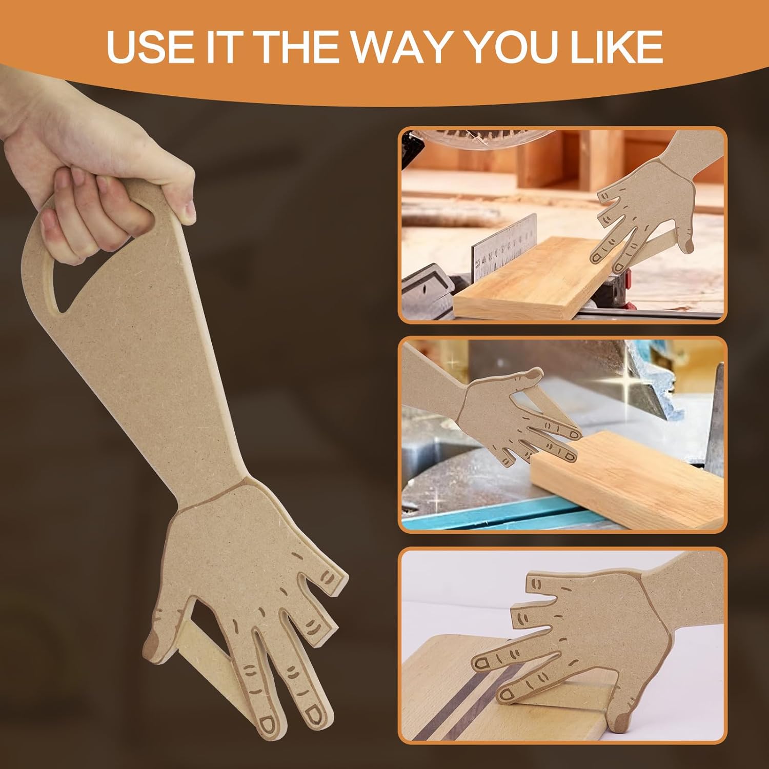 Table Saw Push Stick Hand Shape Safety Block for Saw, Miter, Router Table, Jointers – Missing Finger Design Woodworking Stick, Creative Tool for Woodworkers, DIY Projects or Father’s Day