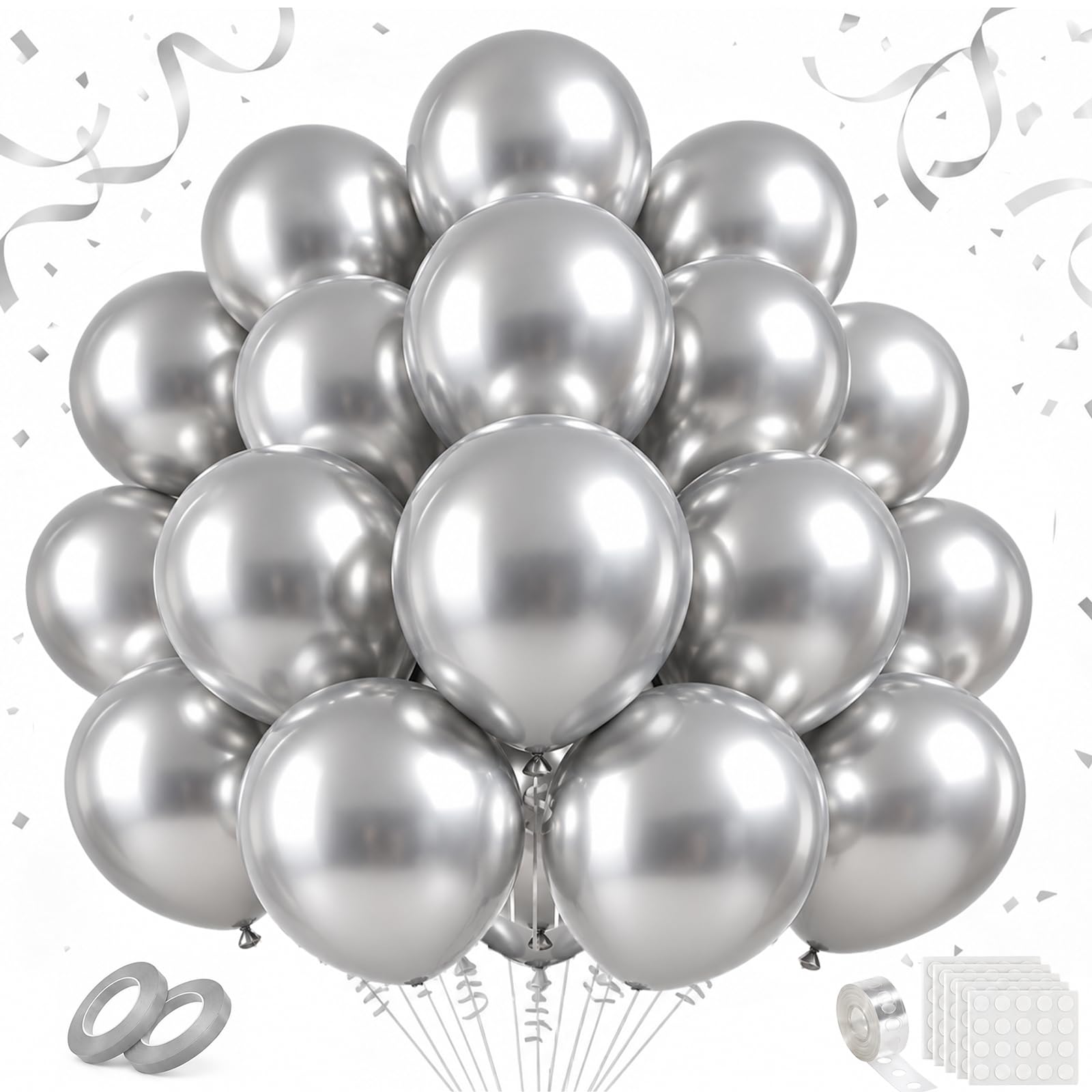 Metallic Silver Thicken Latex Balloons 100 Pack - 12 Inch Party Balloons — image 1