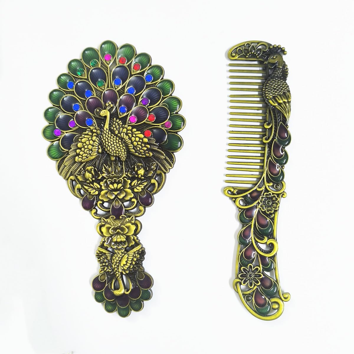 DERIKO Makeup Mirror and Comb Kit, Metal Antique Handheld Mirror with Hair Comb, Gift Box Included, Travel Accessories for Women Girls-image-37