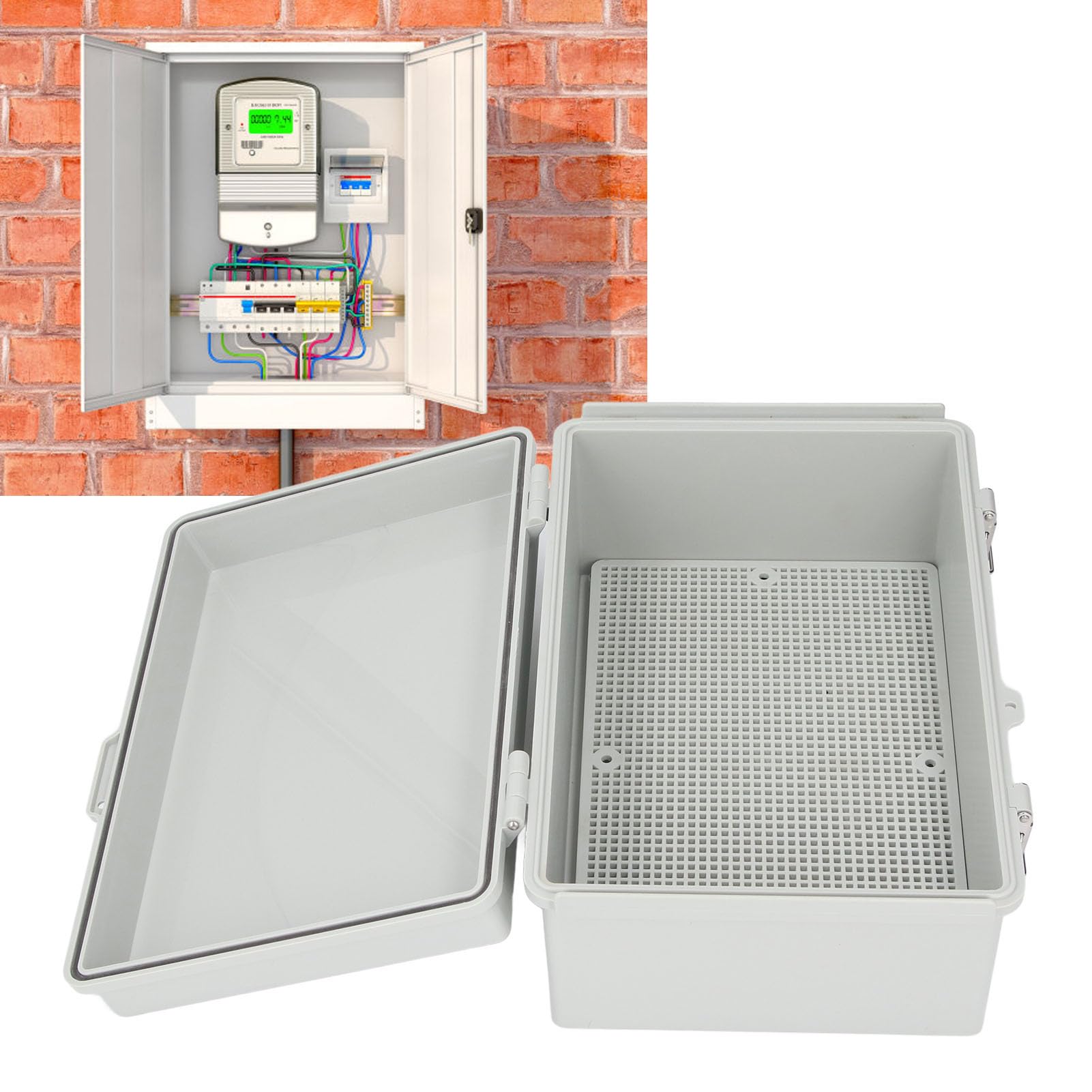 Caja de conexiones eléctricas IP67 Caja de proyectos para exteriores resistente a la intemperie con cubierta gris con bisagras Placa de montaje Soporte de pared para electrónica