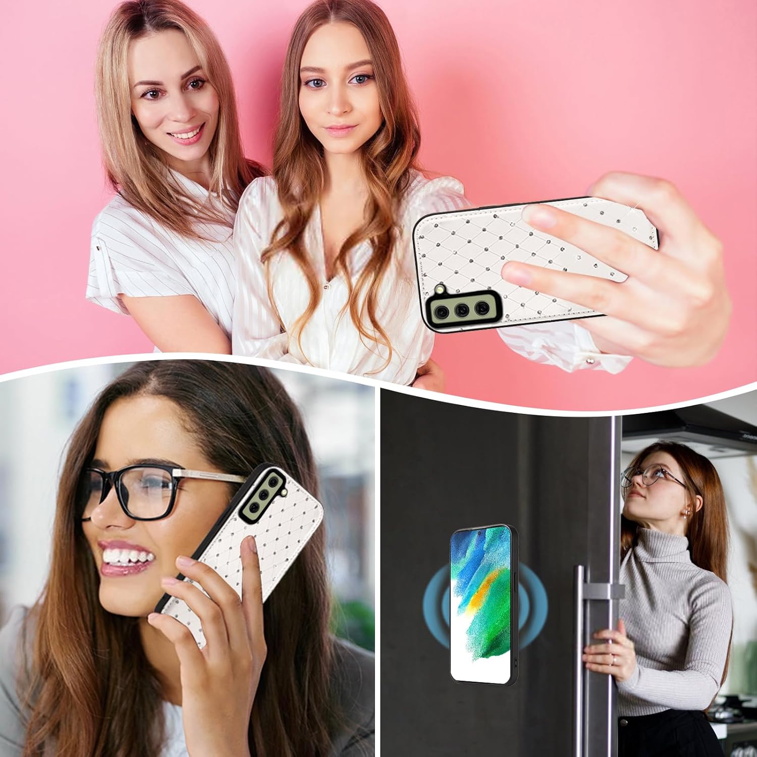 Samsung Galaxy S21 FE 5G用電話ケース ジッパーウォレット 取り外し可能なセルカバー スクリーンプロテクター付