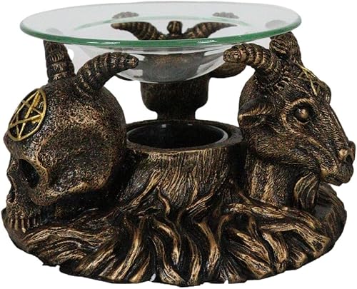 Miniatura 3 de Ebros Gift Paranormal Pagano Oculto Wicca Baphomet Sabbatic Cabras y Cráneo Demonio Imp Vela Quemador de Aceite Calor Calentador de Tarta Aroma