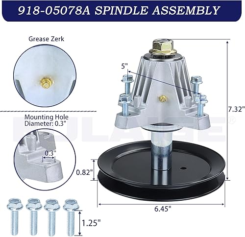 Miniatura 3 de 2 Pack Pre-Greased 918-05078A Spindle Assembly with 756-05034A Pulley 754P06135 Belt Replaces 918-05078A Cub Cadet 918 05078A 618-05078A for