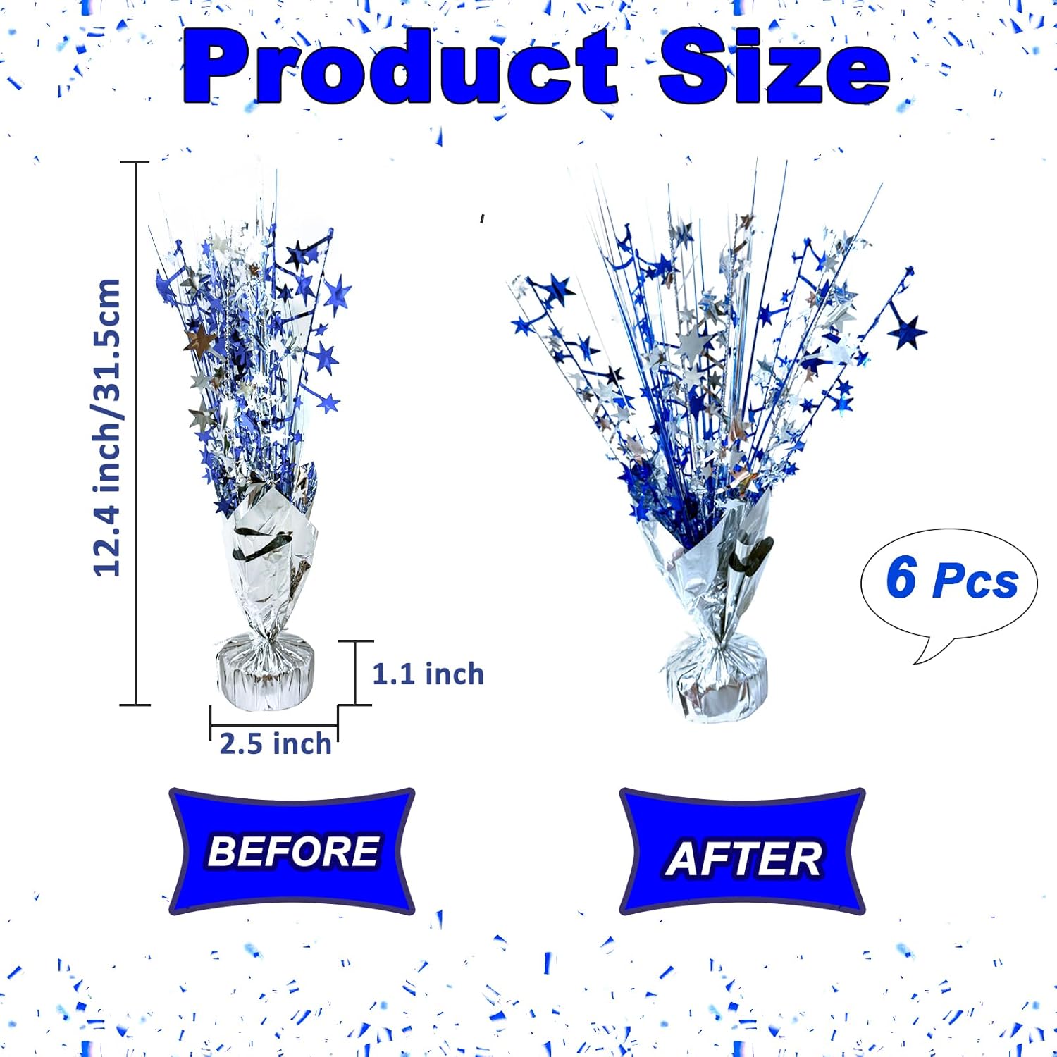 FUBININA 6 Pack Metallic Foil Spray Centerpiece Star Table Decoration Burst Table Centerpieces for Birthday Wedding Anniversary Graduation Holiday Party Supplies Decor, Silver Blue - Image 3