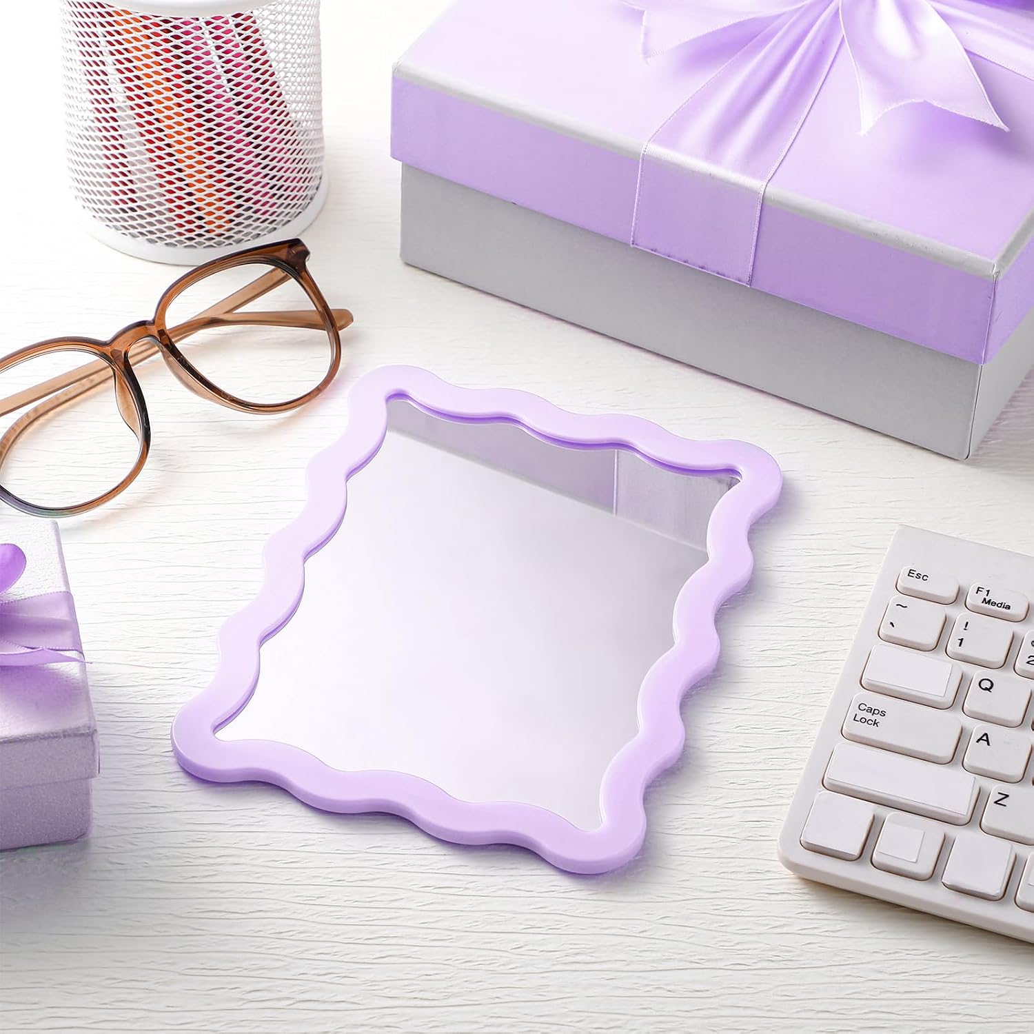 Leinuosen 7x9'' Scalloped Magnetic Locker Mirror, Real Glass, Light Purple image 2
