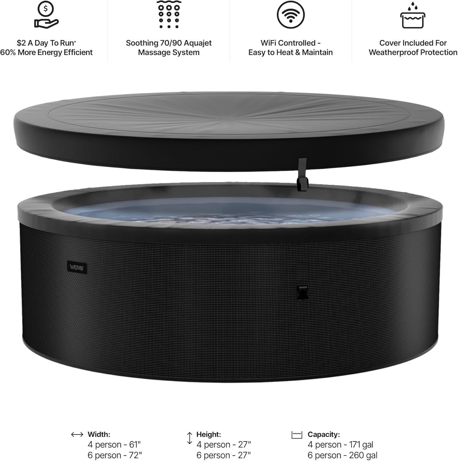 Wave Tahoe Eco Foam Hot Tub | Portable Outdoor Spa with Rapid Heating | Durable PVC Material | Easy Setup | Ideal for Garden and Patio Relaxation (Charcoal Black, 4 Person | EnergySave Bundle)