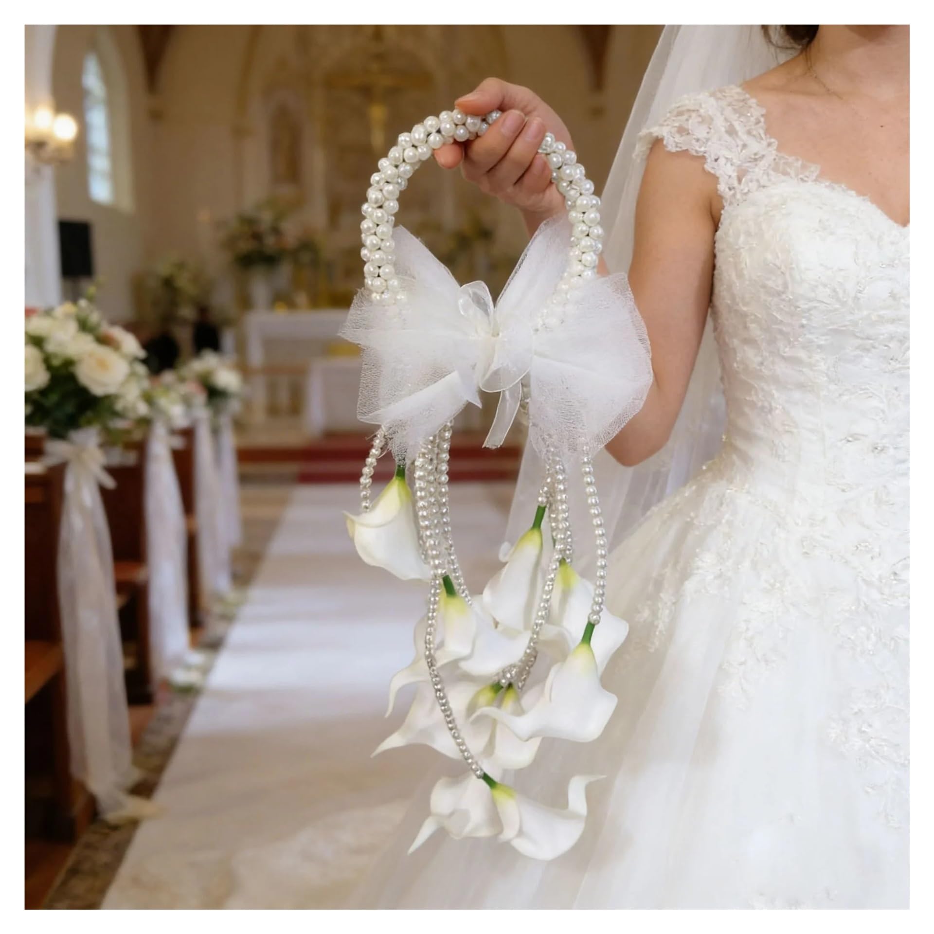 Gijmzy White2 Butterfly Orchid Pearl Tassel Bridal Bouquet