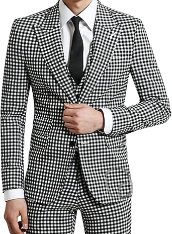 Mens Suits 3 Pieces Slim Fit Plaid Casual Male Clothing Sets Jacket Vest and Pants Set
