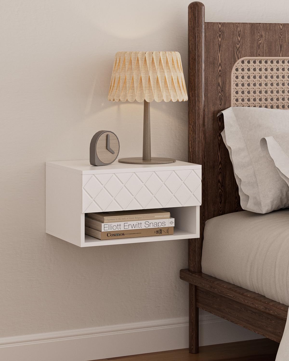 HEYZOEY Table de Chevet Flottante Moderne - Petite Table de Nuit avec Tiroir - Étagères pour Chambre à Coucher, Salle de Bain - Diamant Blanc