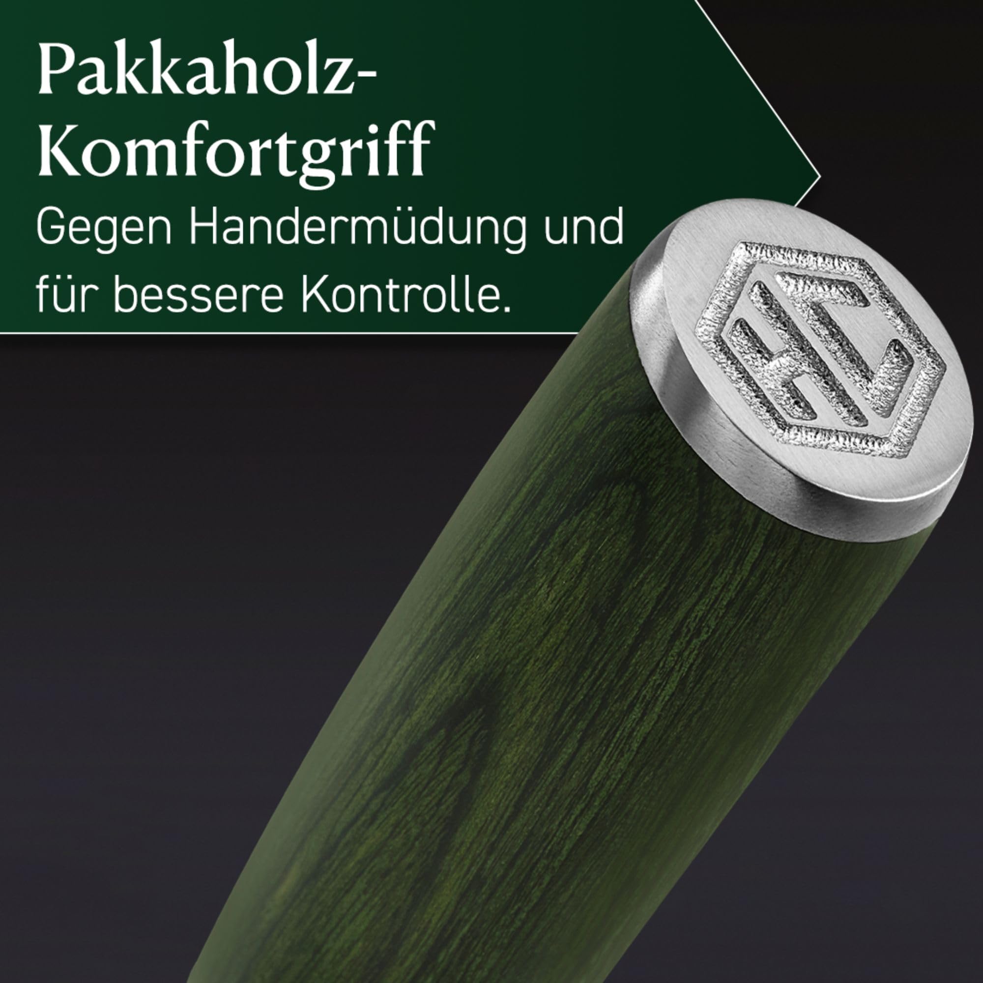 HexClad Hackmesser, 18 cm Klinge aus rostfreiem japanischem Damaststahl, Full Tang Konstruktion, Griff aus Pakkaholz