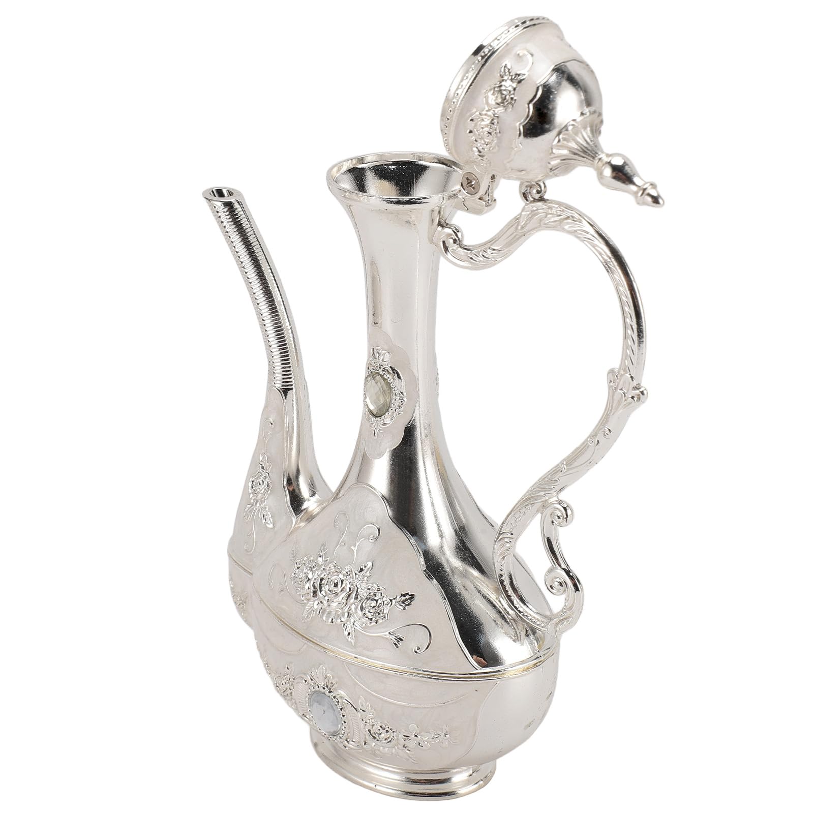 Juego De Tetera Vintage, Juego De Cafetera Vintage Juego De Té Vintage Con 6 Tazas De Café Y Bandeja De Té Juego De Té De Aleación De Zinc Rosa Roja Chapado En Oro Para Fiesta En Casa(Plata)