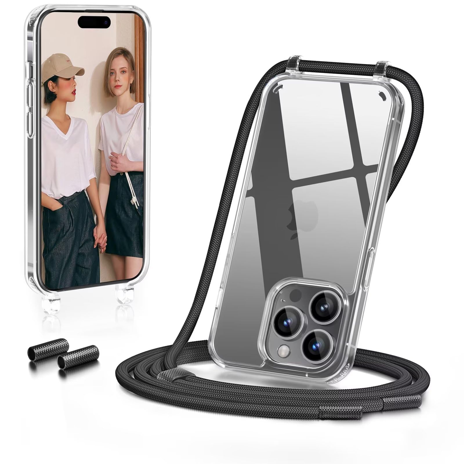 Coque Transparente Avec Cordon Pour IPhone 16 - Anti-jaunissement, Antichoc, Sangle Réglable Jusqu'à 160 Cm