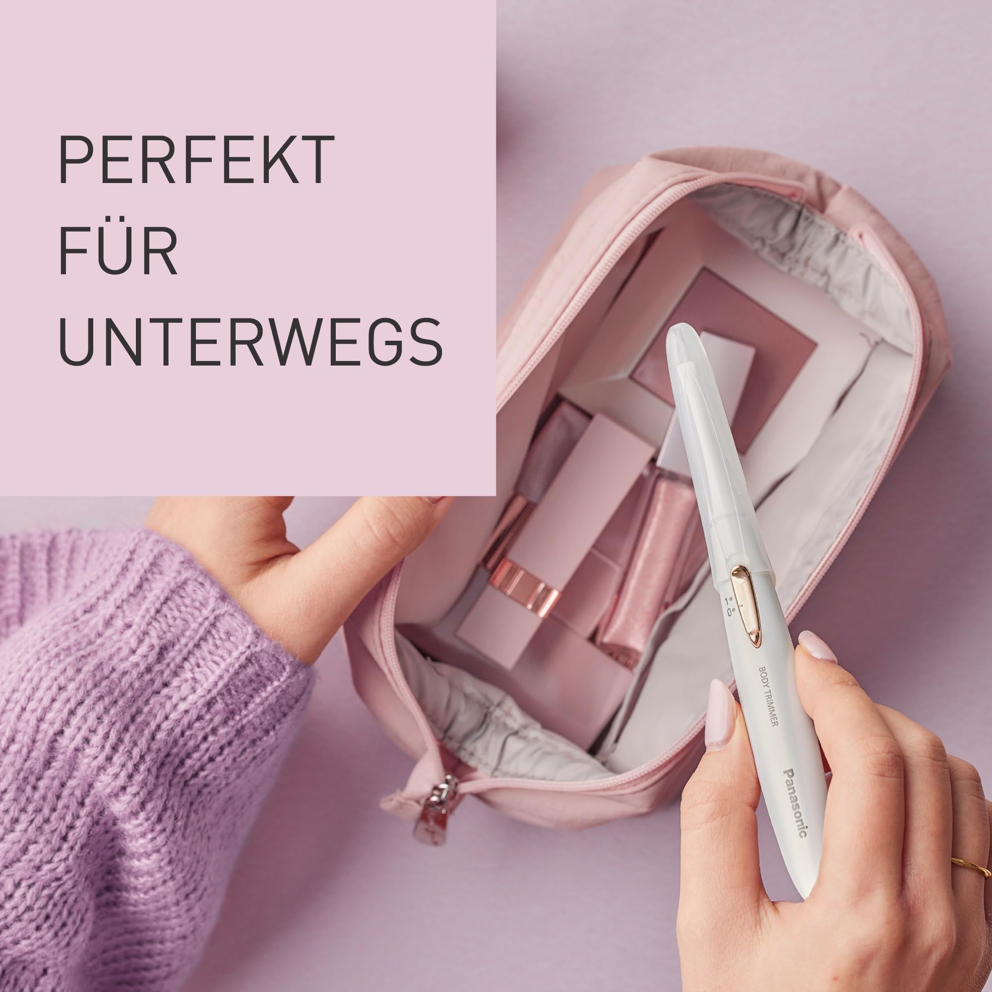 Panasonic ES-WR51 kompakter Body-Trimmer, Bikini-Trimmer, Haarentferner für Frauen, Damenrasierer, trocken, Batteriebetrieben, Epilierer, Körpertrimmer, Reinigungsbürste, Weiß