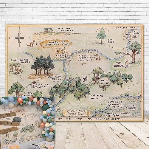 Telón de fondo de oso de bosque de 100 acres para baby shower, 7 x 5, fondo de oso feliz cumpleaños, oso para el hogar, mapas, fondos para niños de