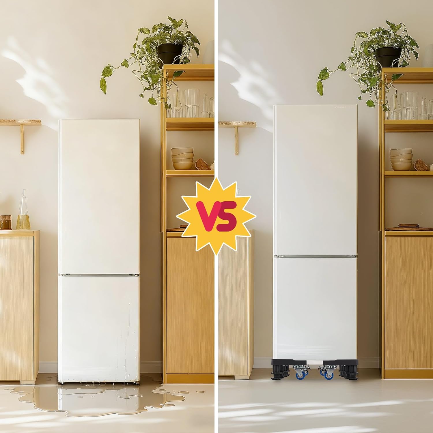 BreeRainz Universal Appliance Stand,Adjustable Washing Machine Stand with 8 Strong Feet,Mini Fridge Stand for Washer,Refrigerator,Dryer（Plastic + Stainless Steel）