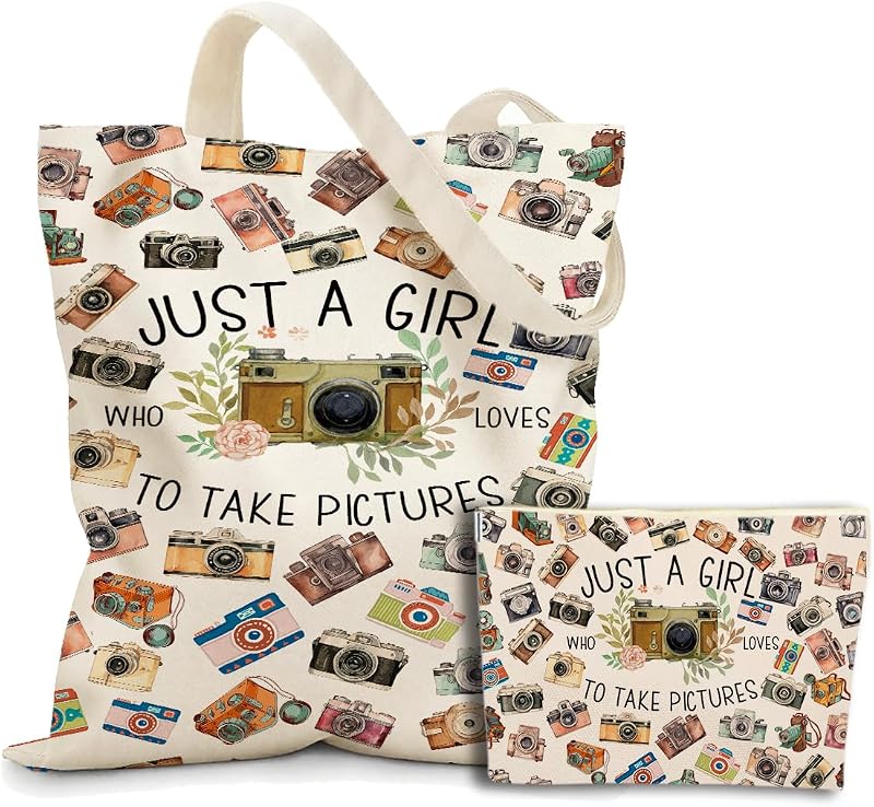 Conjunto NGZS com bolsa tote e necessaire de lona, estampa Girl Take Pictures 840, 2 unidades