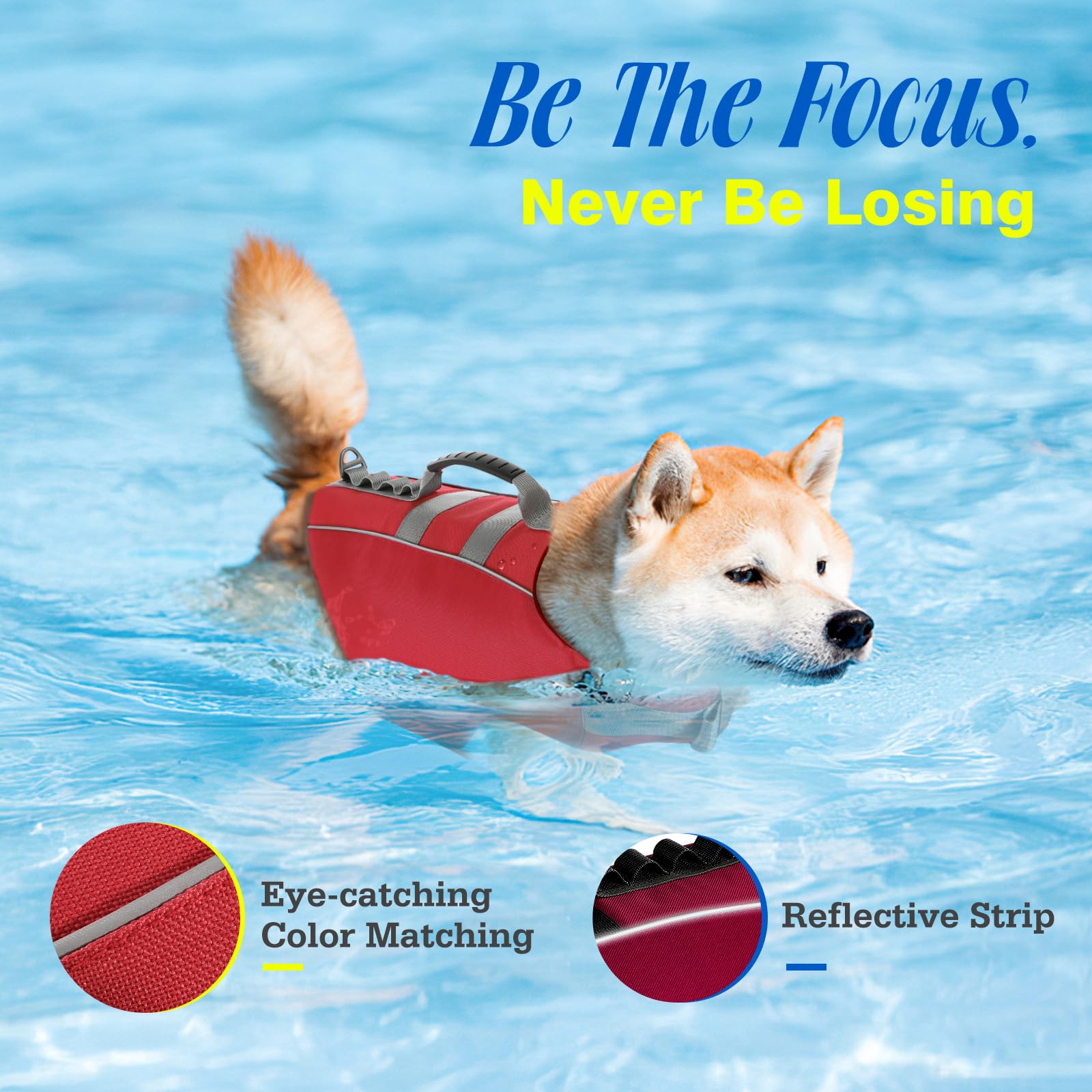 Pawaboo Dog Life Jacket, Reflective Dog Safety Vest Adjustable Pet Life Preserver with Strong Buoyancy & Sturdy Rescue Handle - Image 4