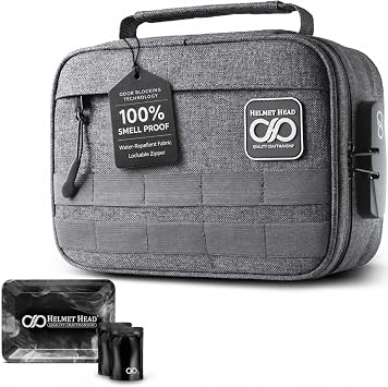 HELMET HEAD Smell Proof Bag with Lock Odor Proof Stash Bag Organizer with Metal Tray & Mylar Bags, Lockable Travel Storage Case for Herbs, Medicine Organizer & Valuables Gray