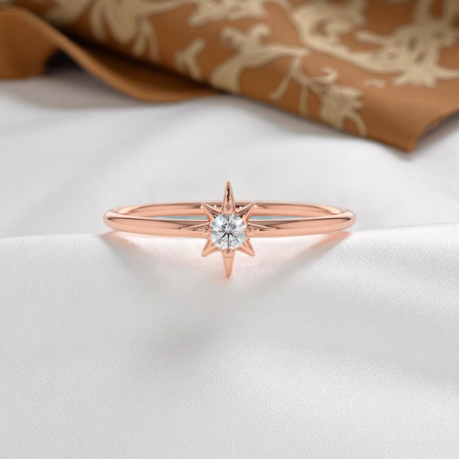 14k Solid Gold North Star Ring – Dainty Minimalist Polaris Star Ring for Women – Tiny Celestial Stackable Ring, Delicate Gold Star Jewelry Gift