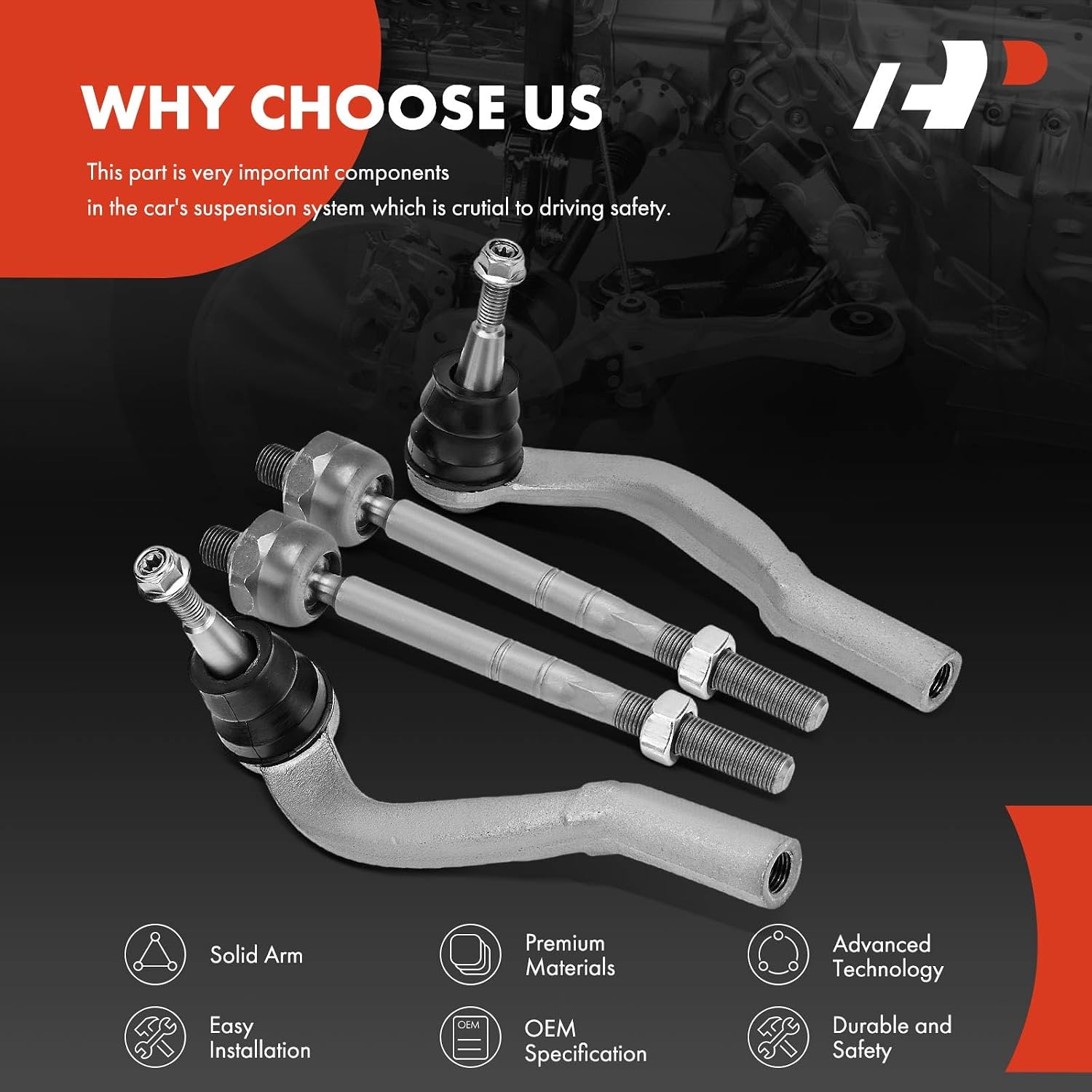 A-Premium Set of 4, Front Inner and Outer Tie Rod End Kit, Compatible with Volvo XC40 2019-2024, XC40 Recharge 2021-2024, C40 Recharge 2022-2024