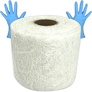 Fiberglass Chopped Strand Mat, 4 in Wide x 15 Yards 1.5 oz White Glass Fiber with 1 Pair Gloves, Strong & Lightweight Fiberglass Chopped Strand Cloth for Hand Layup Roof Boats Marine Repair