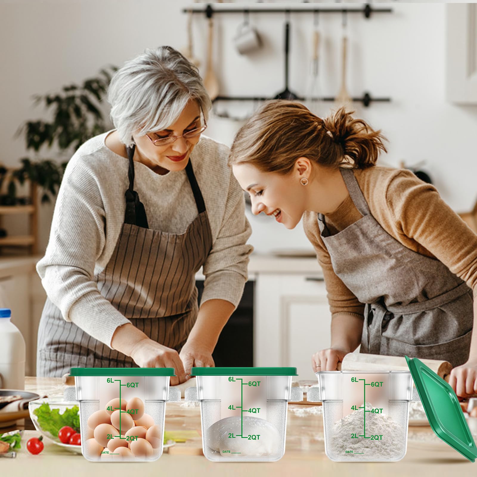 4 recipientes de almacenamiento de alimentos de 6 cuartos con tapa, recipientes cuadrados transparentes de almacenamiento comercial con asa y báscula para almacenamiento de alimentos en el
