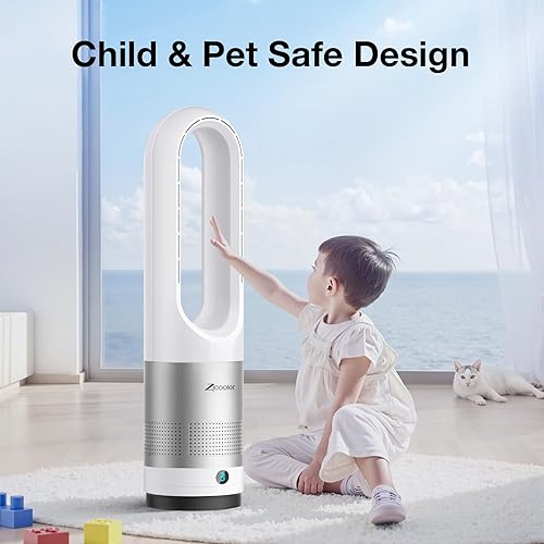 Miniatura 2 de Zicooler Ventilador sin aspas para dormitorio, ventilador de torre oscilante silencioso de 22 pulgadas con control remoto, 8 velocidades, gran