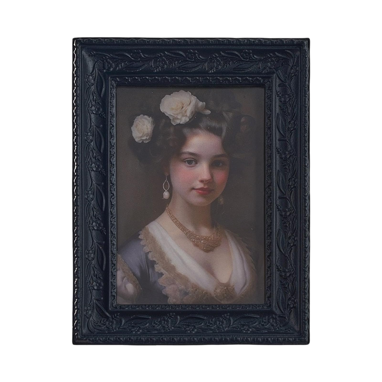 Elnwnnkc Florals Embossing Resin Photo Frame Halloween Gothic Ornate Black Picture Frame for Bedroom or Decors Resin Photo